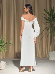 HEAVINZ LANE Mono de mujer con hombros descubiertos, piernas anchas y diseño de flor 3D con cintura ceñida, para vacaciones y festivales - Blanco - Ver 2