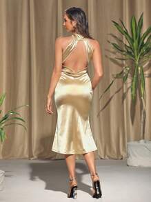 Dayra Couture 设计师露背缎面优雅连衣裙，适合节日、派对、节日、生日服装、婚礼舞会礼服 - 黃色 - 查看 2