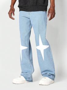 SUMWON Loose Fit Jean With Front And Back Graphic Print - Light Wash - View 3