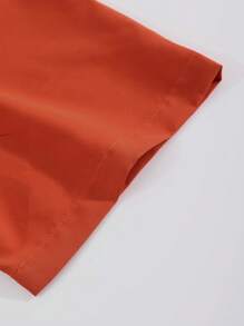 Manfinity Homme Men's Loose Solid Color Button-Down Short-Sleeved Shirt And Pants - Burnt Orange - View 5