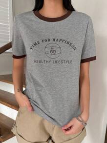 DAZY Women's Letter Print Short Sleeve T-Shirt,Graphic Tees