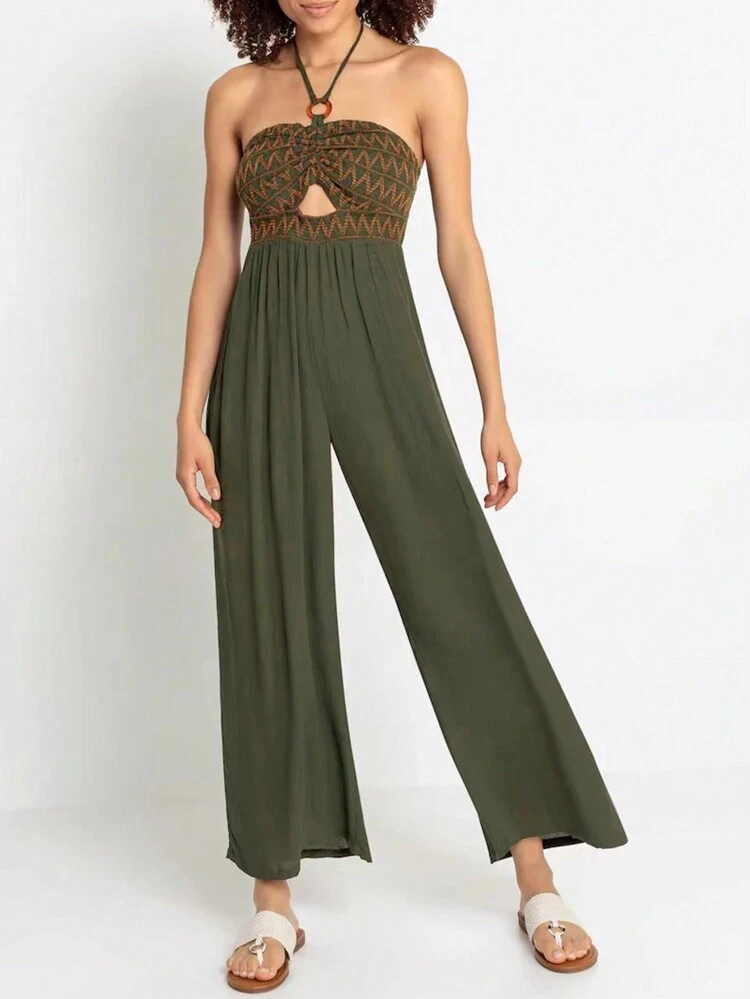 Women's Halter Neck Wave Pattern Jumpsuit