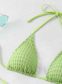 SHEIN Swim Conjunto de bikini con textura de unicolor para dama, playa de verano - Verde Lima - Ver 8