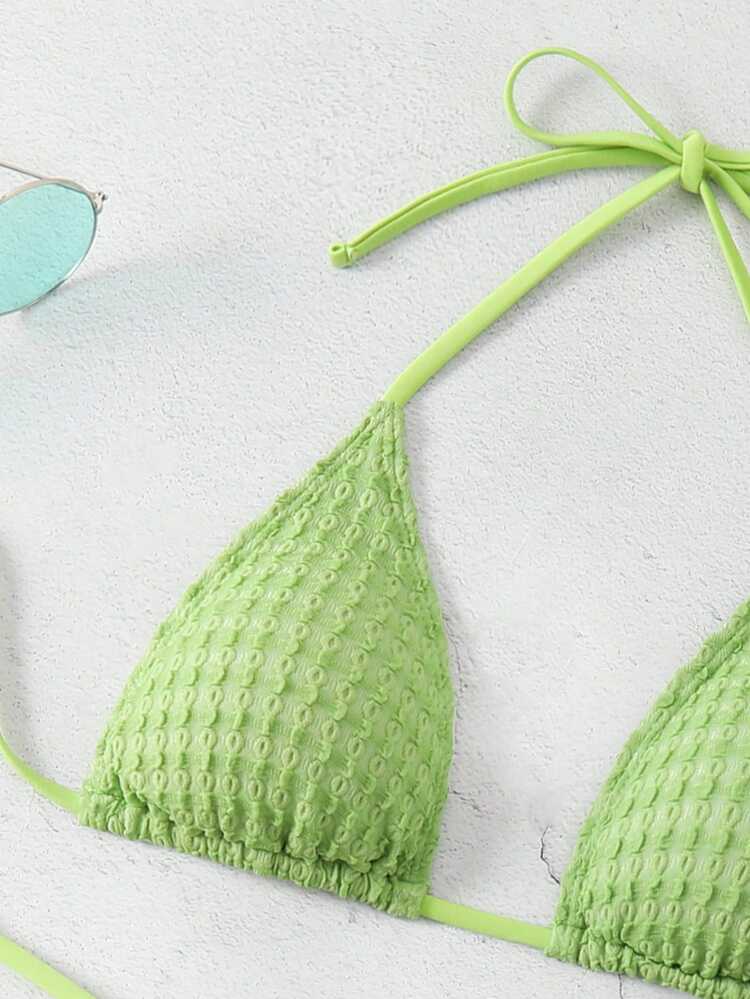 Ladies' Solid Color Textured Bikini Set Summer Beach