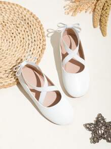 Scarpe Da Ballo Piatte E Comode Per Bambini Con Cinturini Incrociati Elastici, Colore Bianco - Bianco - Visualizzare 3