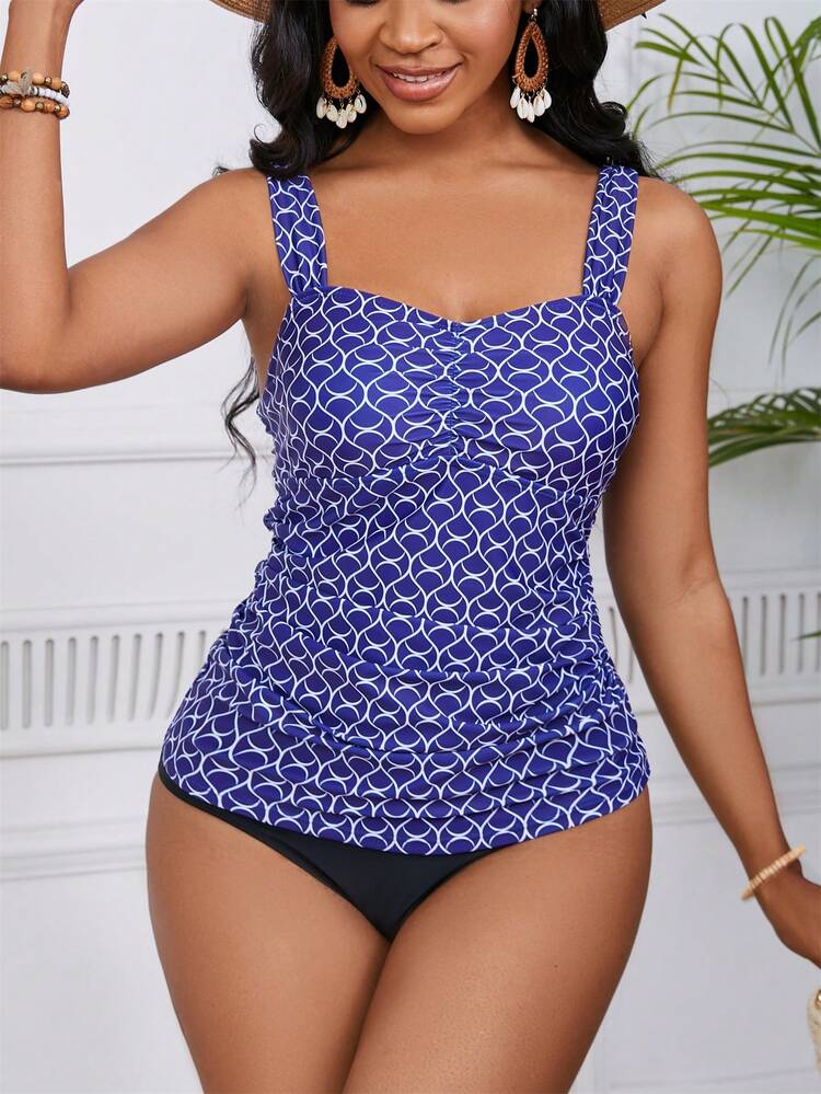 Summer Geometric Printed Ruffle Tankini Swimwear Set