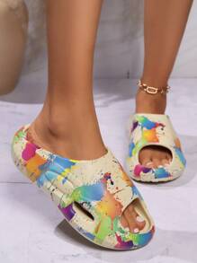 Dép đi biển chống trượt ngoài trời cho nữ, thời trang mùa hè, in họa tiết cá nhân, đế dày và bền - Màu be - Xem 3