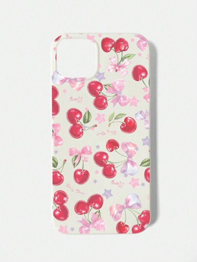 Kawaii 1pc Pink Cherry & Bowknot Design Phone Case Compatible With Apple Iphone 11 12 13 14 15 Pro Max