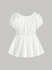 SHEIN MOD Plus Size White Embroidered Swing Babydoll Shirt - White - View 2