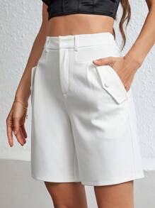 Firerie Shorts de mujer con pliegues y bolsillos unicolor de cintura alta