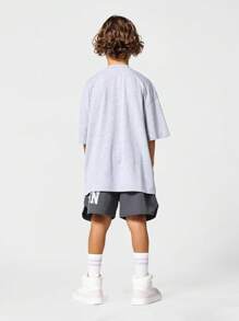SUMWON Kids Unisex Nylon Curve Hem Short With Front Print - Grey - View 4