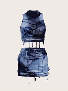 EgrlEra 扎染做旧立领背心和裙子套装 Y2K 服装 - 彩色 - 查看 1