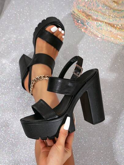 Kvinnors Höga Klackskor Sandaler , 2024 Europa Och Amerika Sommarmode Party Semester Öppen Tå Vristband Vattentät Plattform Tjock klack med Spänne Skor , 13cm Heel Höjd , Idealisk För Prestanda Och Fashionabel