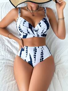 Swim DD+ Summer Beach Women's Tie-Dyed Printed Bikini Set Carnival - Multicolor - View 3