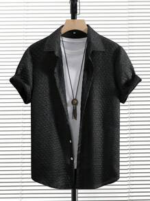 Manfinity Homme Nam Màu thuần Single-breasted Ngắn tay Áo sơ mi - màu đen - Xem 1
