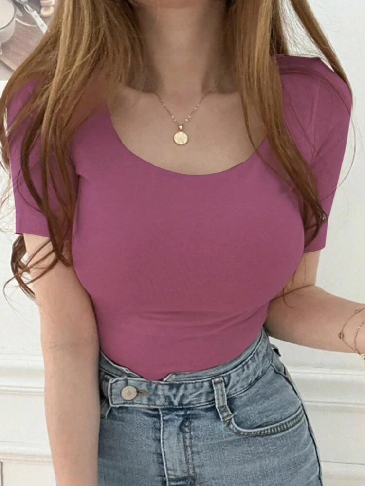 Women's Slim Fit Solid Cropped T-Shirt For Layering Summer