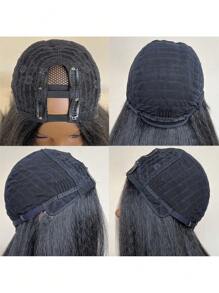 Kinky Straight U Part Wig 22 Inch U Part Yaki Straight Synthetic Hair Wig For Women Daily Use Glueless Full Machine Made Wigs - Black - View 9