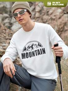 SHEIN In My Nature Men's Outdoor Round Neck Long Sleeve Sweatshirt With Letter Print - White - View 1