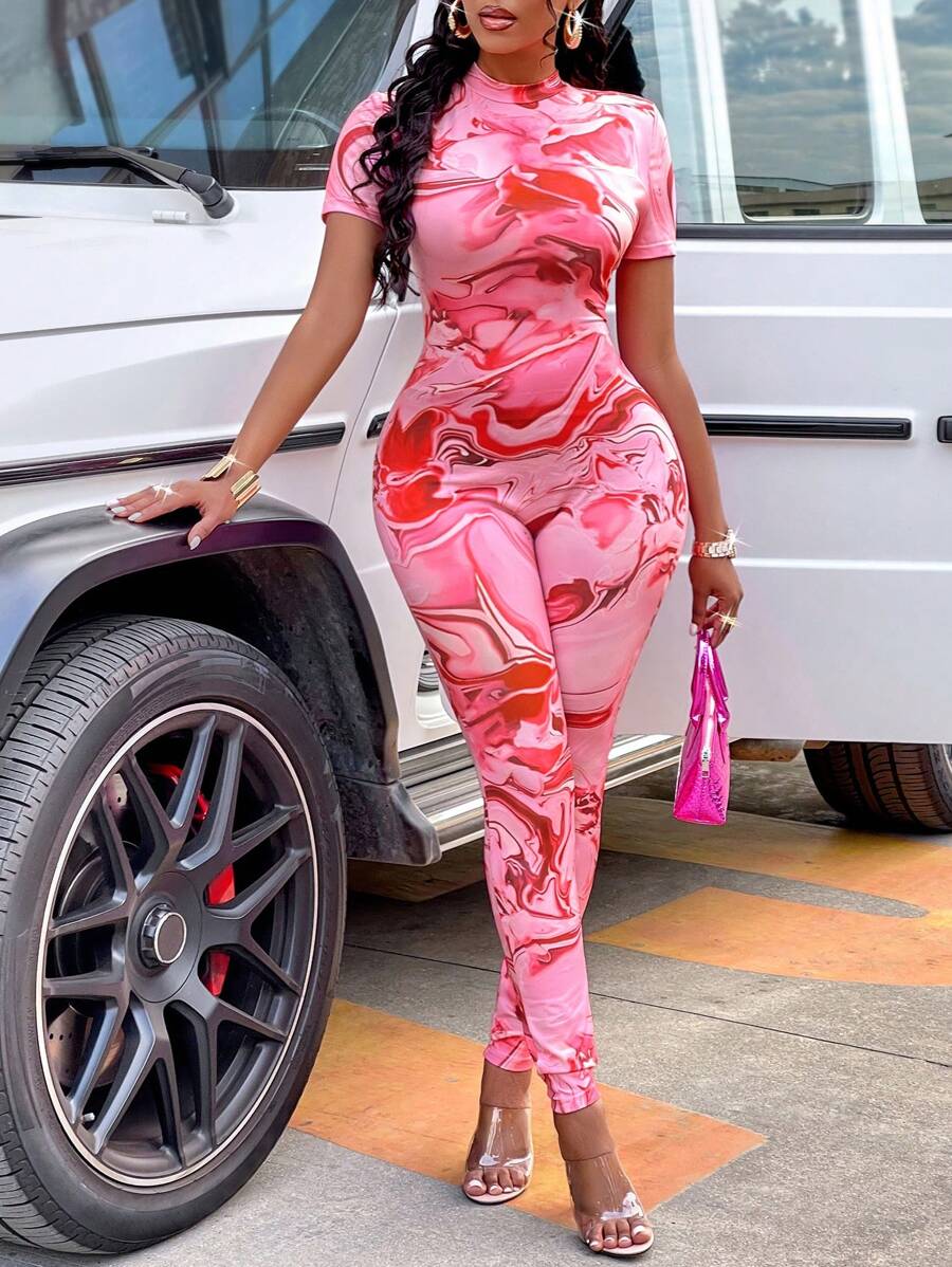 SOLERSUN Marble Printed Slim Fit Jumpsuit - Multicolor - View 1