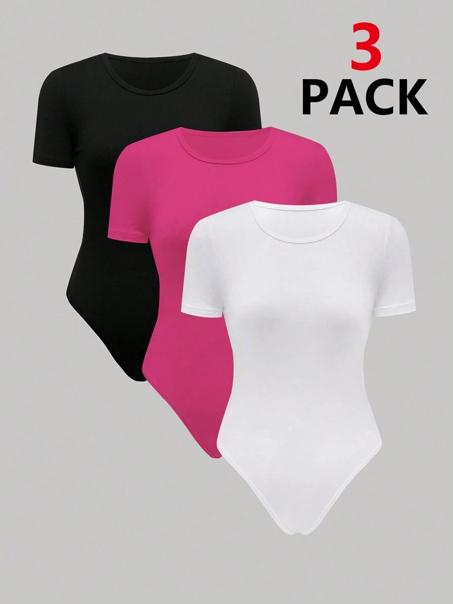 SHEIN Unity 純色圓領修身短袖連體衣 - 彩色 - 查看 1