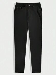 AKNOTIC Business Casual Cotton Stretch Slim Fit Woven Straight Pants - Black - View 2