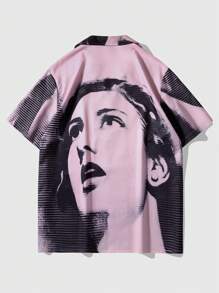 ROMWE MEN Street Life Męski Portret Nadruk Krótki Rękaw Koszula - Wielokolorowe - Zobacz 2