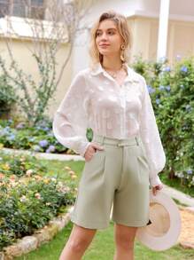 GENKIRA Men's Round Patched Button Front Long Sleeve Shirt Fall Cloth For Women - White - View 5