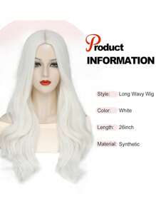 White Wigs for Women 26 Inches Long White Wig Synthetic Wig Middle Part Natural Looking White Wavy Wig for Daily Use Halloween Cosplay Wig
