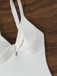 SHEIN Swim 纯色扭曲纹理连体泳衣，适合夏季海滩度假 - 白色 - 查看 5