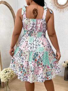 Flirla Rozmiar Plus Damski Kwiatowy Nadrukowany Talia Wiązanie Paskowany Wakacje Sukienki - Wielokolorowe - Zobacz 2