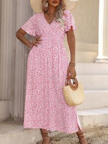 Breezaya Robe bohème d'été pour femmes grande taille avec imprimé floral, taille froncée et fente haute sur l'ourlet