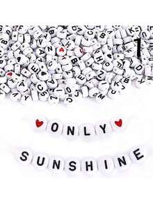 100pcs Round Acrylic Letter And Heart Beads For Diy Necklace, Bracelet Making (7x4mm, White, Multicolor, Gold) - Multicolor - View 1