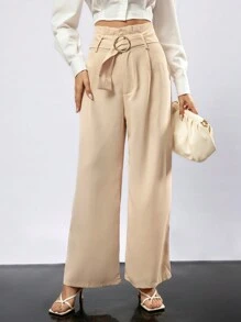 Aveloria Modichic Women's Paper Bag Waist Buckle Belted Wide Leg Pants - Khaki - View 6