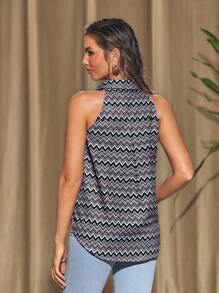 AGAPE Designer Boho Bohemian Jacquard Chevron Sleeveless Blouse, For Summer, Holiday, Vacation, Spring, Beach, Festival, Ibiza Fits - Multicolor - View 3