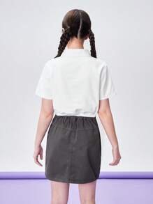 Teen Girls' Casual Comfortable Simple Shirt And Bodycon Work Skirt With Pockets 2pcs/Set - Multicolor - View 2