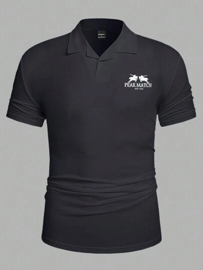 SHEIN Manfinity Homme Men's Summer Letter Print Short Sleeve Casual Polo Shirt