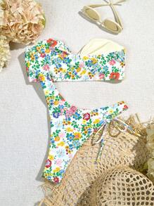 Swim Mod Bộ bikini Bandeau thắt nút xoắn họa tiết hoa dành cho nữ mùa hè - Nhiều màu - Xem 2