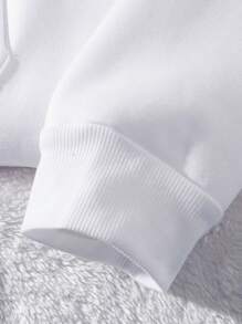 Flirla 女士加大码标语印花卫衣，带口袋和可调节抽绳，保暖 - 白色 - 查看 5