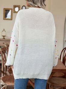 SHEIN LUNE Áo khoác cardigan thả vai cỡ lớn cho mùa đông - Màu be - Xem 2