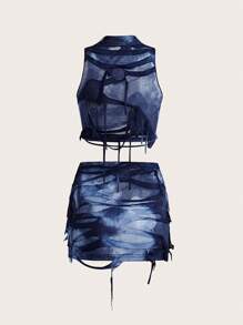 EgrlEra 扎染做旧立领背心和裙子套装 Y2K 服装 - 彩色 - 查看 2