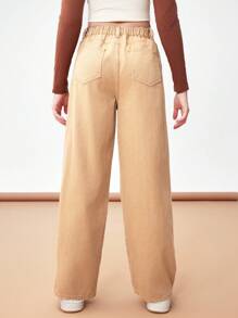 Teen Girls' Butterfly Pattern Casual Straight Leg Jeans - Khaki - View 2