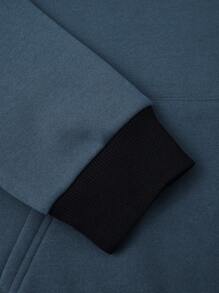 Manfinity Homme 男士拼接休閒束口兜帽衫 - 藍色 - 查看 4