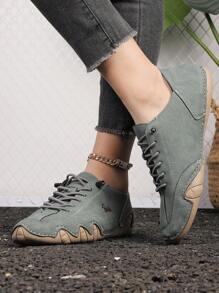 Fall/Winter Women's Casual Sneakers With Handmade Octopus Design, Suitable For Fitness Cross Fit Training, Fashion Moto Style, Rubber Anti-Slip Sole, Slip-On Loafers - Green - View 5