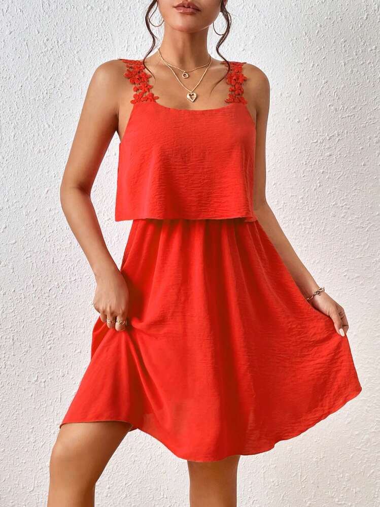 SHEIN Frenchy Vestido De Tirantes De Espagueti De Color Sólido Para Mujer - Rojo - Añade 4
