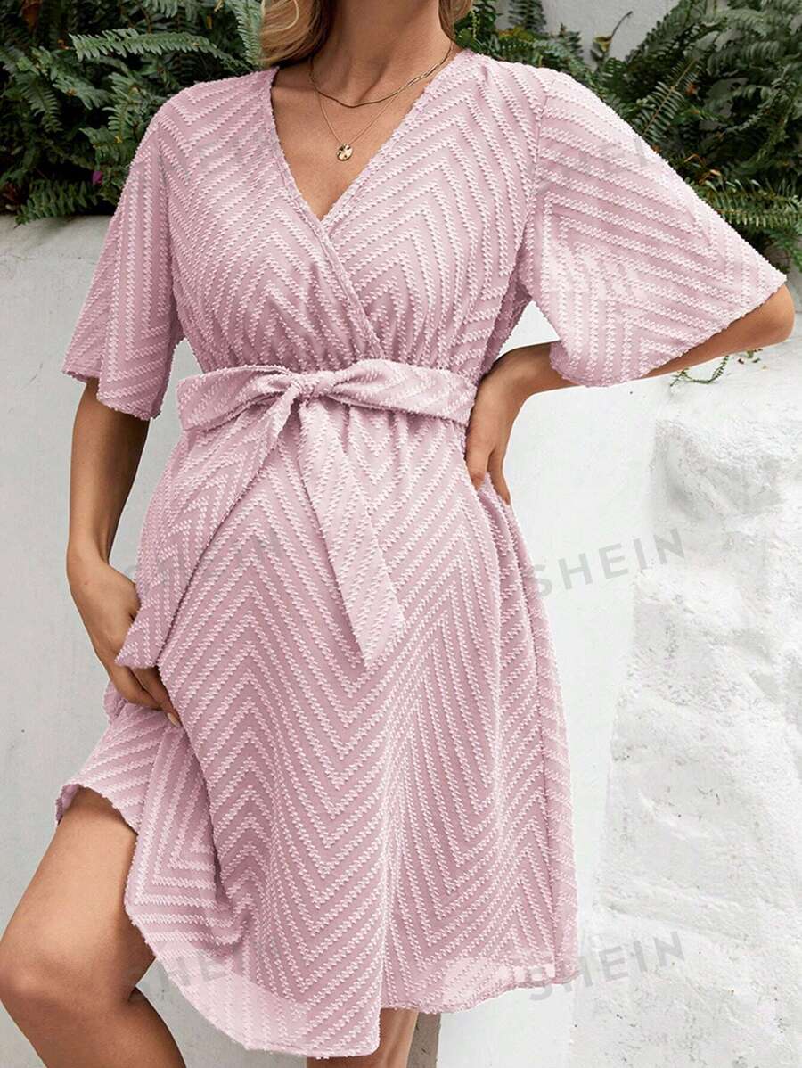 SHEIN Vestido Casual Suelto De Maternidad Con Cuello En V - Rosa - Ver 1