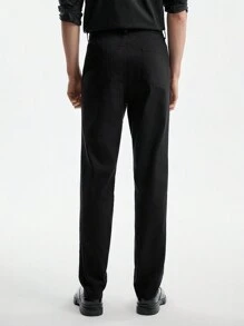 AKNOTIC Business Casual Cotton Stretch Slim Fit Woven Straight Pants - Black - View 9