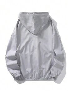 Men's Letter Print Zip Up Drawstring Hooded Jacket - Light Grey - View 2