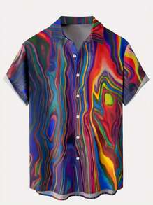 Nam Khối màu Nút xuống Vòng cổ Ngắn tay Áo sơ mi - màu xanh lá - Xem 1