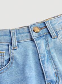 SHEIN Pantalones vaqueros rotos con dobladillo y estilo boho lavados de primavera/verano para niña preadolescente, ropa de verano - Lavado ligero - Ver 4