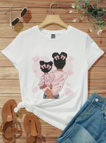 SHEIN LUNE 1 件家庭装休闲圆领短袖 T 恤，修身款，适合夏季女士 - 白色 - 查看 2